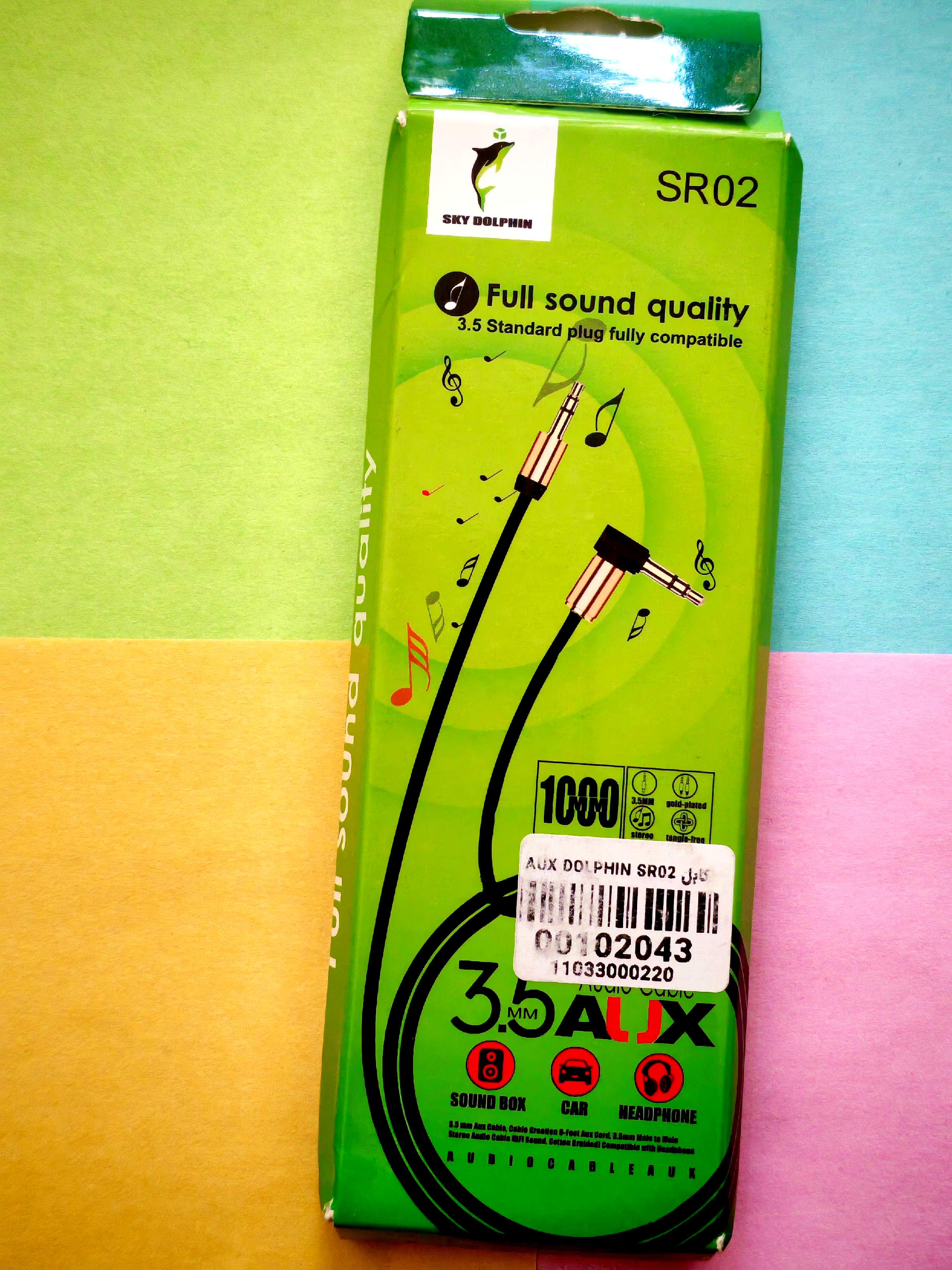 کابل AUX اسکای دلفین مدل SR02 طول 1 متر | جک 3.5 میلی‌متری با کانکتور L شکل VK-AUX-0001